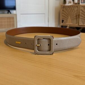 Lauren Ralph Lauren LRL Beige Leather Wide Belt Square Buckle Gold L 36"